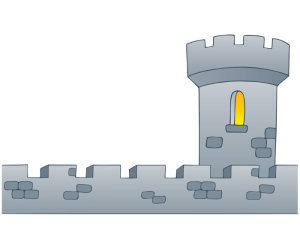 Zamkowa ściana, mur obronny i wieża zamek Gra