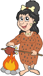 Kobieta prehistoryczne gotowania mięsa do ognia Gra