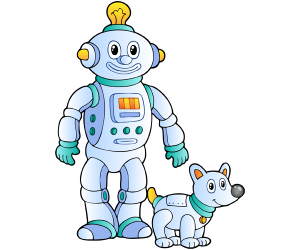 Dwa roboty, robot człowiek i pies robot Gra