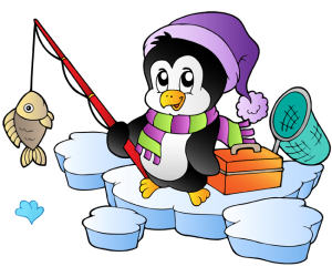 Pingwin, rybak na lodzie. Wędkarstwo podlodowe Gra